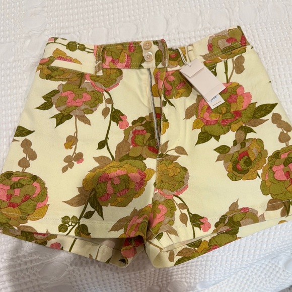 Rebecca Taylor Cream and Pink High Waist Floral Shorts - Picture 1 of 3